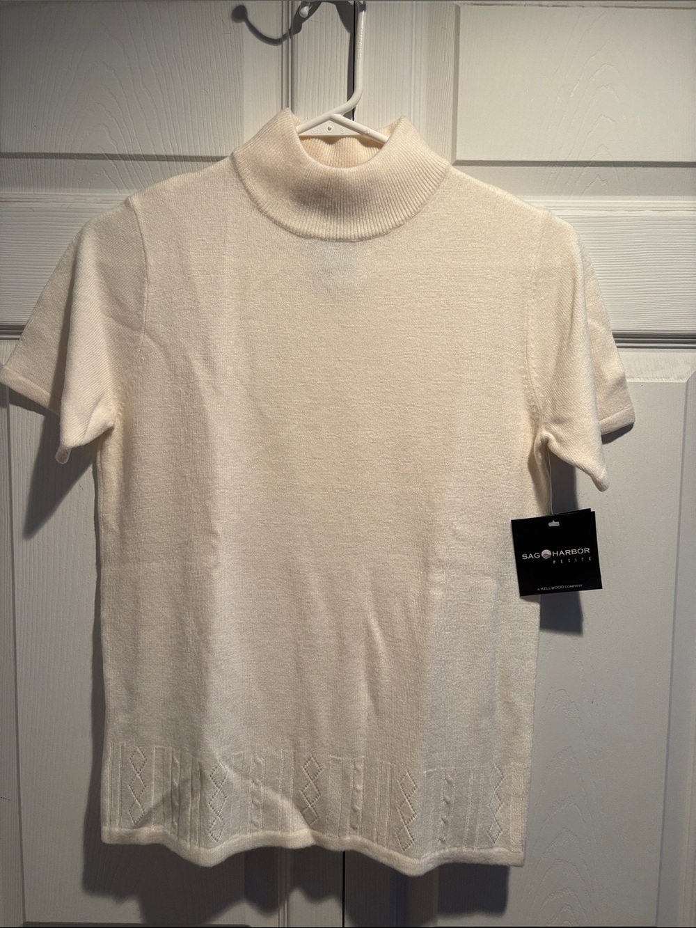 Sag Harbor Cream Short Sleeve Mock Neck Top
